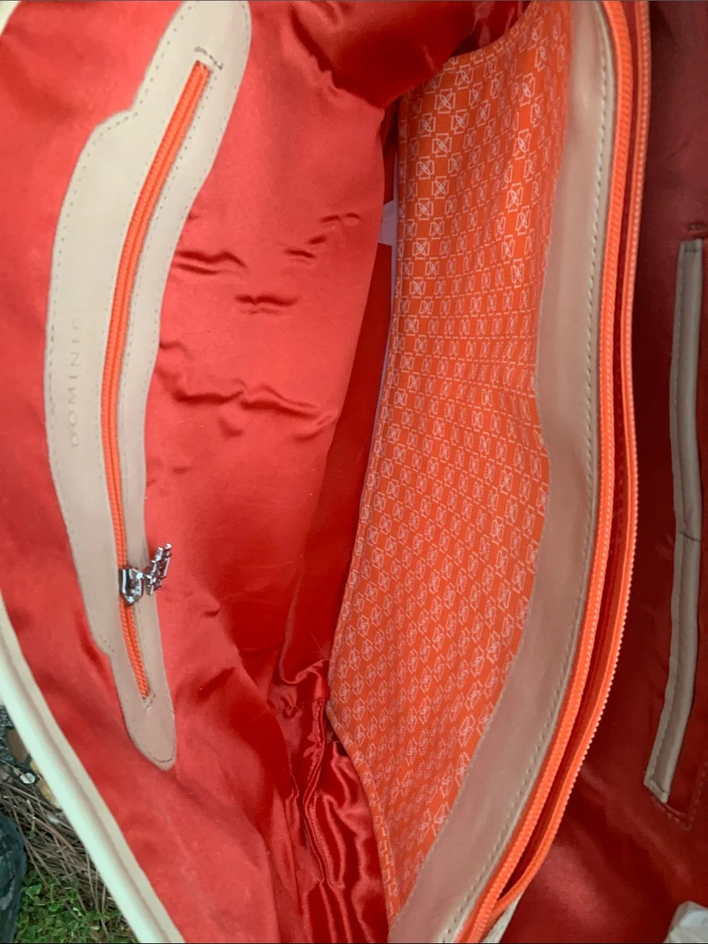 Orange Patterned Canvas Tote with Beige Trim by Dominie